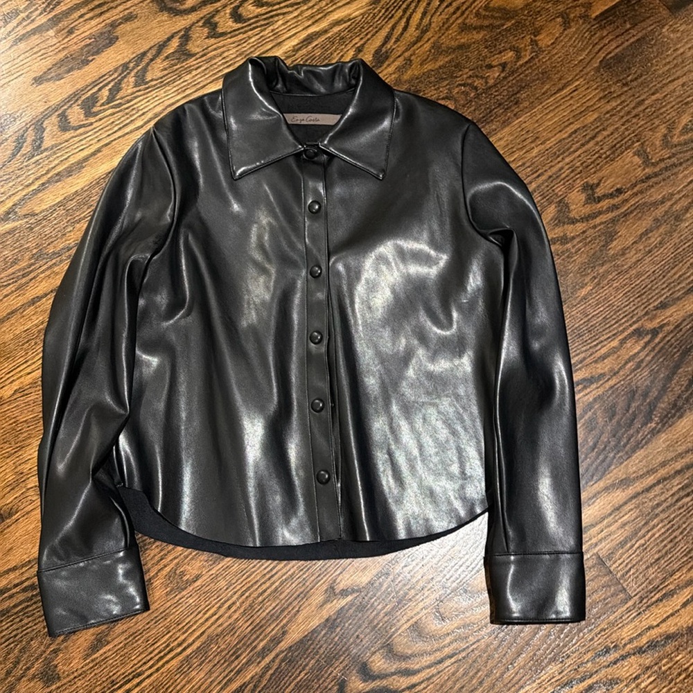 Enza Costa Womens  Snap Button Shirt Jacket Black Faux Leather. Never worn.